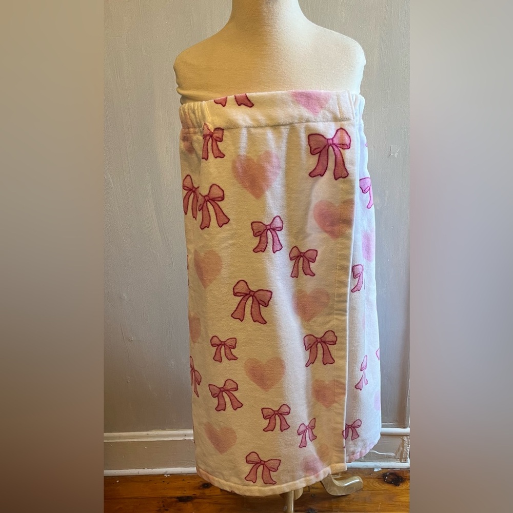 Truly Lou Spa Wrap Cotton Terry Bows & Bath Collection White/Pink Bow NWOT’s🎀